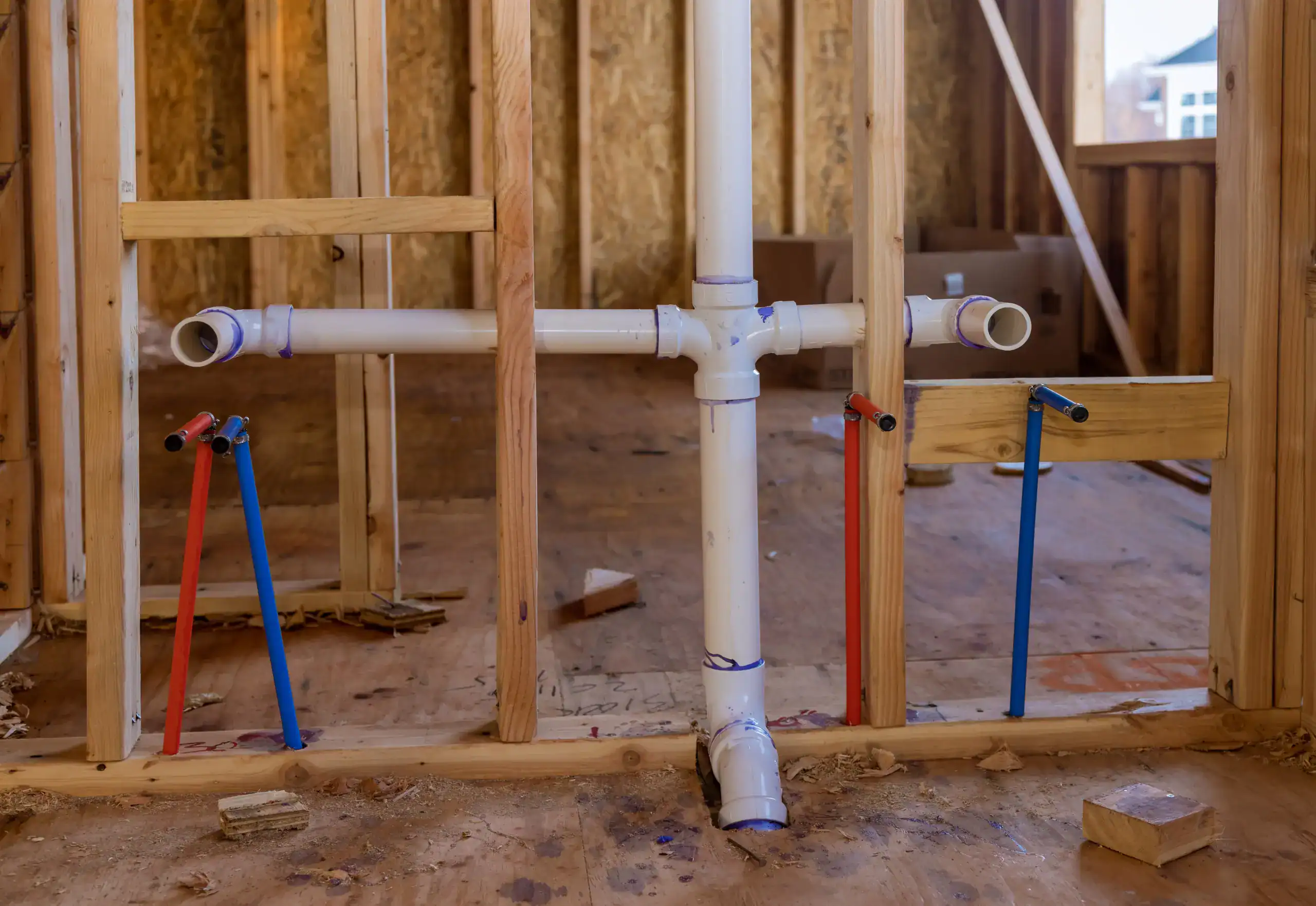 New plumbing pipes installed between wall studs for Birmingham AL repiping services
